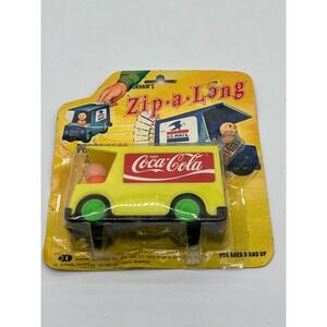 Durham Industries Coca Cola Zip a Long Press n Go Yellow Van Toy Vintage 1974